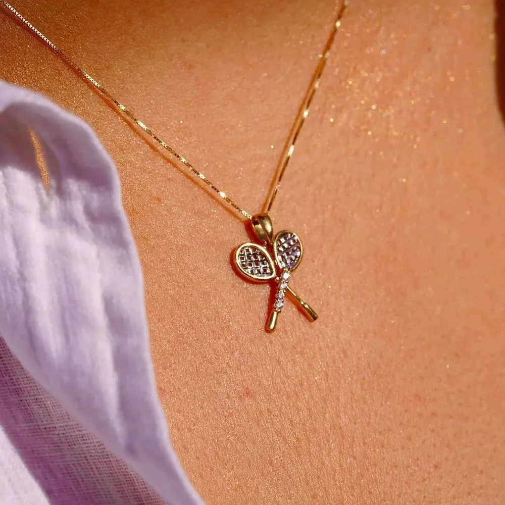 14K Solid Gold Tennis Racquet Pendant 1.4g Two-Tone